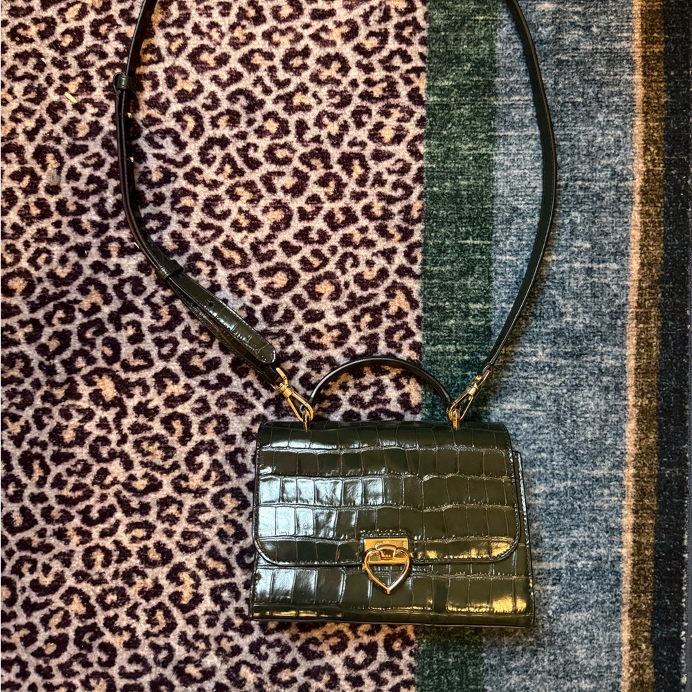 Kate Spade Green Croc-Embossed Top-Handle Crossbody Bag